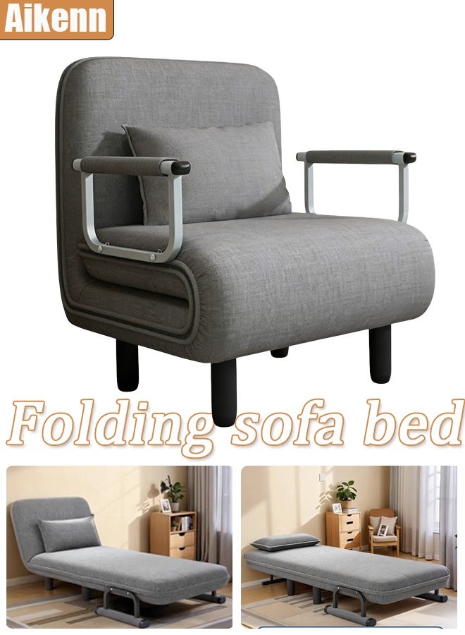Aikenn Folding Sofa Bed, Convertible Lazy Sofa, Recliner, Single Bed, 3-in-1 Sleeper Chair Bed, Foldable Mattress, Portable Fold-Out Chair Bed Comfy Floor Sofa Lounge, Removable & Washable Seat Cover, For Apartment/Bedroom/Office, Single (Grey) - Image 1